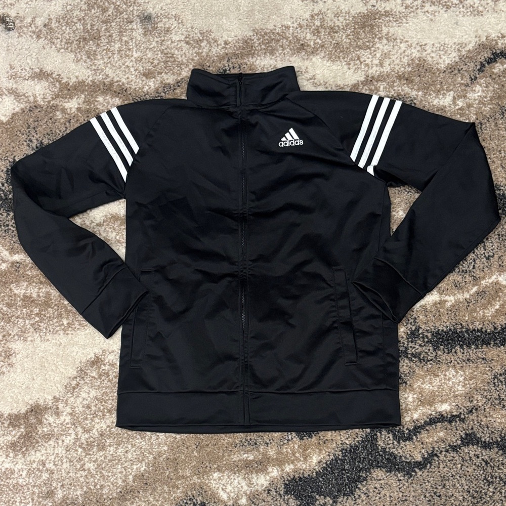 adidas Black Kids Jacket with White Stripes